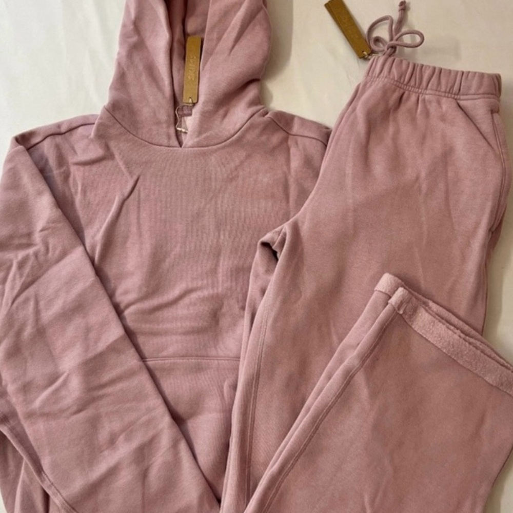 2pcđź’ŽSkims Dusk Pink Cotton Fleece Hoodie Pullover Sweatpant Small Medium Set NWT - Picture 4 of 7